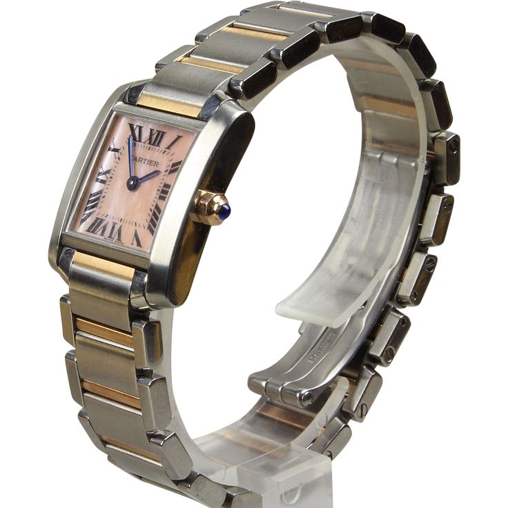 cartier tank francaise stainless steel & mother of pearl watch