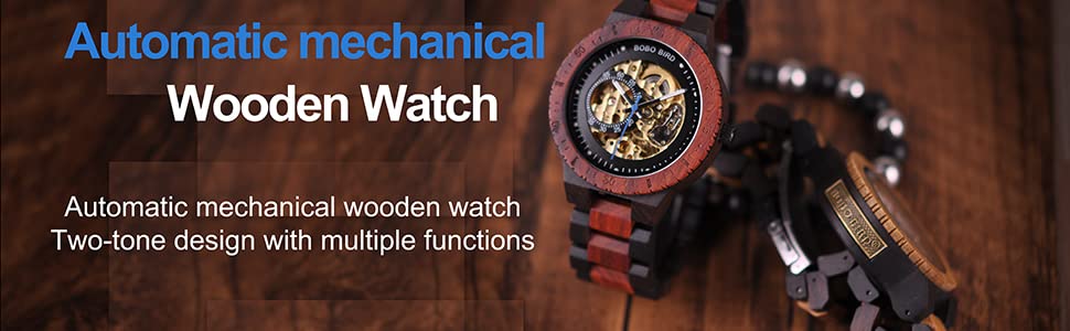 mens automatic mechanical wooden watch