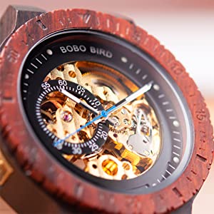 mens automatic mechanical wooden wartch