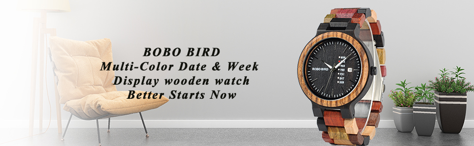 bobo bird multi color date & week display wooden watch better starts now