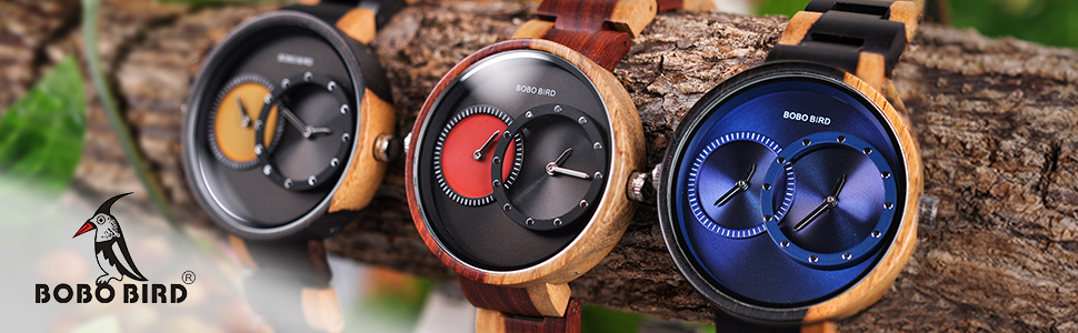 bobo bird Double Movements Wooden Watches, Special Simple Sport Wood Timepiece