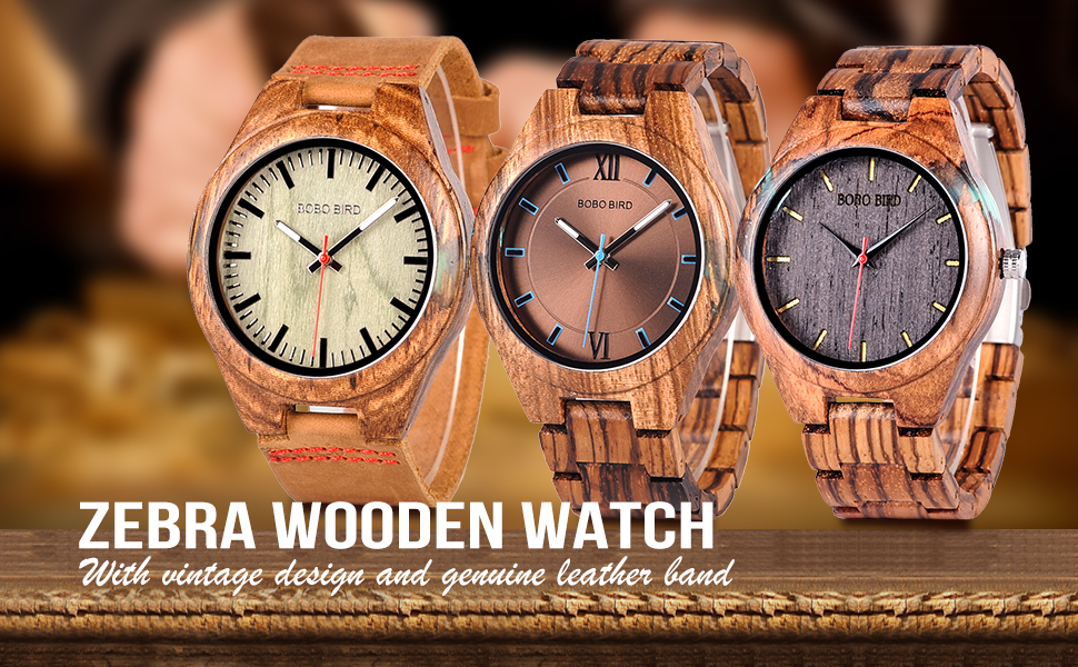 BOBO BIRD Zebra wooden watch