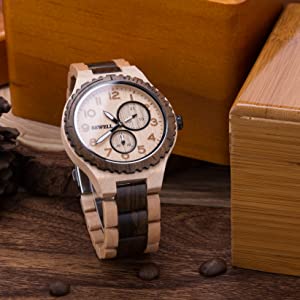 BEWELL W154A Mens Wood Watches Retro Handcraft Japanese Quartz Date Display Wooden Watch for Men