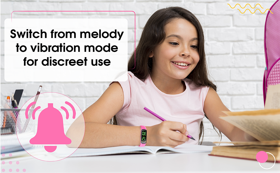 switch from melody to vibration mode pink green blue red watch school day care