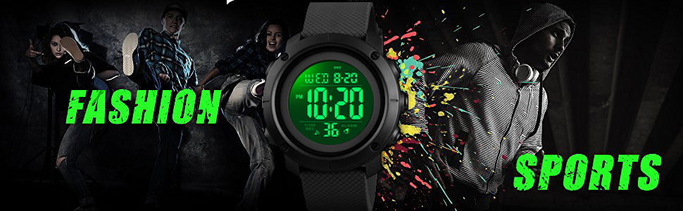 Boys Watch Digital Sports Waterproof Military Back Light Teenager Watch Black (Age for 11-15)