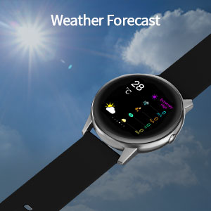 round smart watch with weather forecast