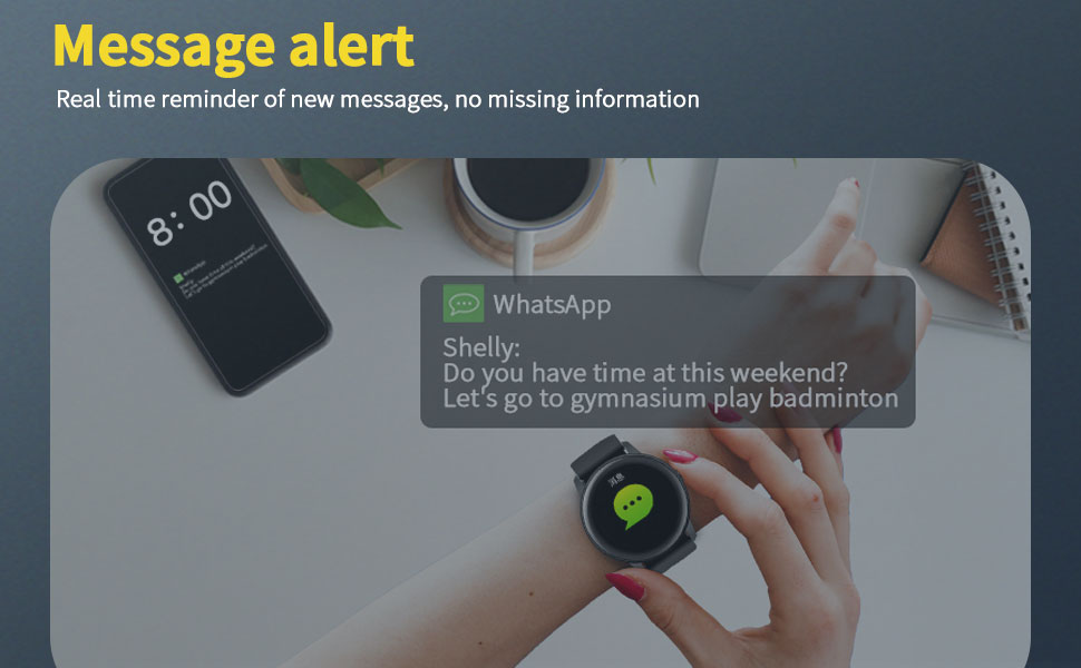 android & ios compatible smart watch with message alert