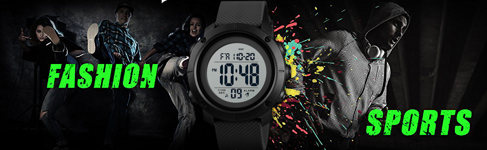 Boys Watch Digital Sports Waterproof Military Back Light Teenager Watch Black (Age for 11-15)