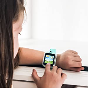 Photo of little girl playing with PlayZoom watch. 