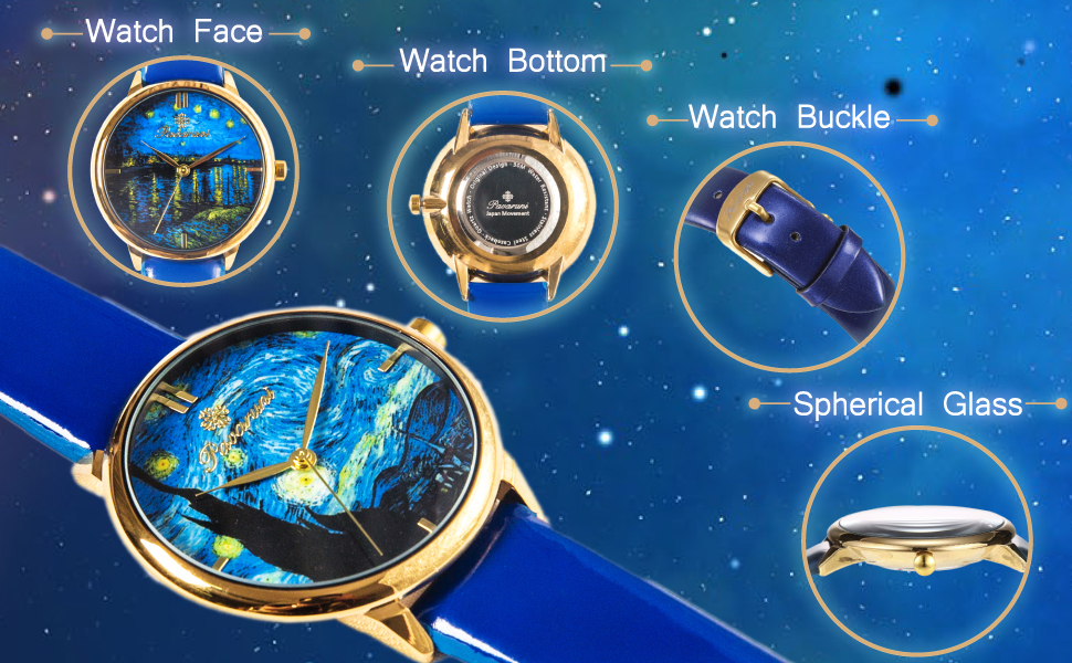 Pavaruni Original Van Gogh Starry Night Art Wrist Watch,Design Artwork Treasure Collection